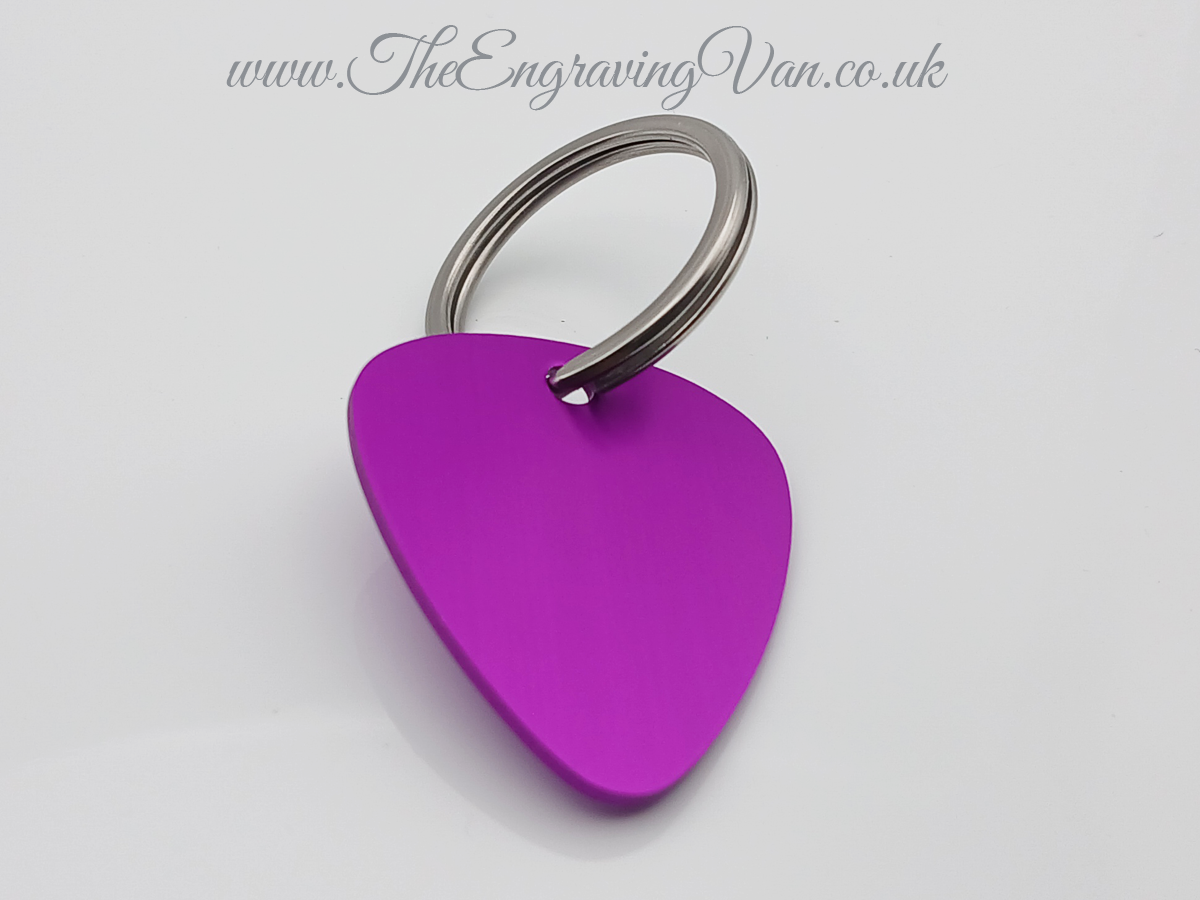 Purple Plectrum Keyring on Split Ring The Engraving Van