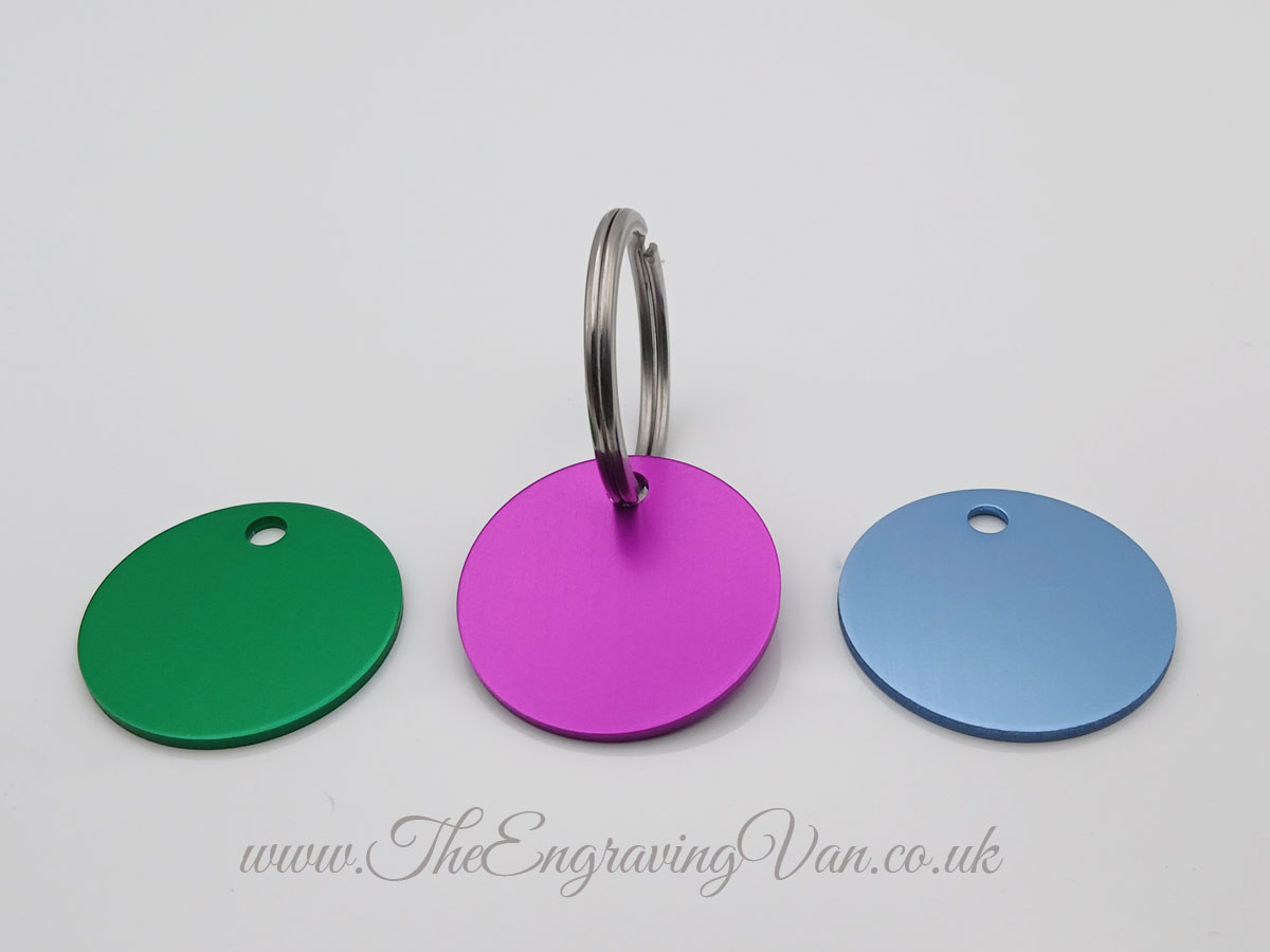 Small Disk Keyrings Green Purple and Light Blue The Engraving Van