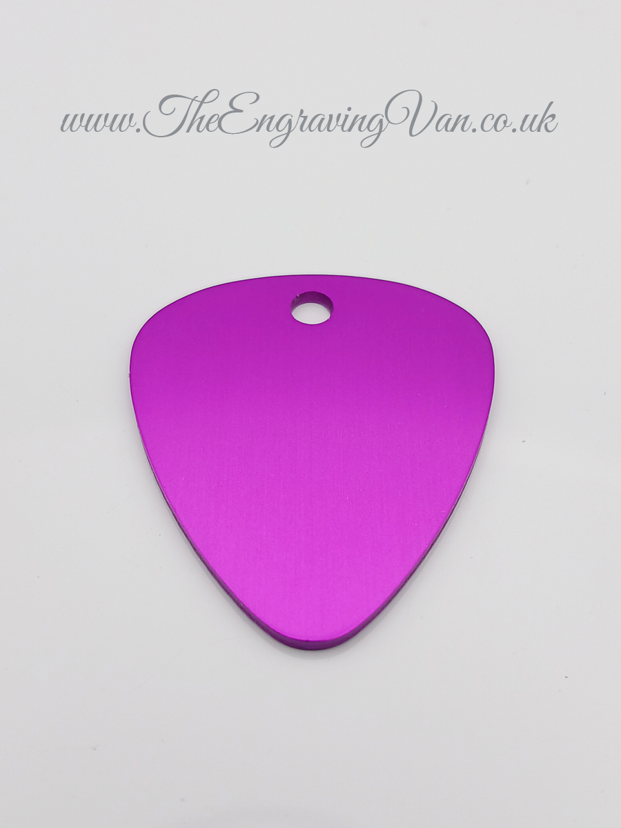 Guitar Plectrum Key Ring - (One Size 33mm ) - Personalised Text and Font Choice, Single or Both Sides Engraved, - 80-90% Recycled Aluminium. Recyclable. - Image 2