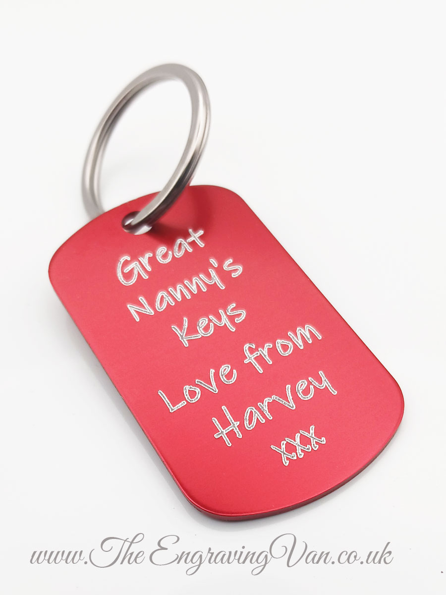 Text Engraving Rear of Red Key Fob The Engraving Van