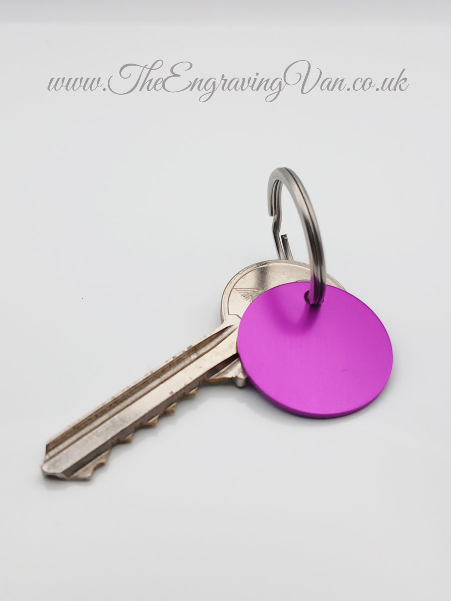 Small Purple Disk Key Ring with Key The Engraving Van