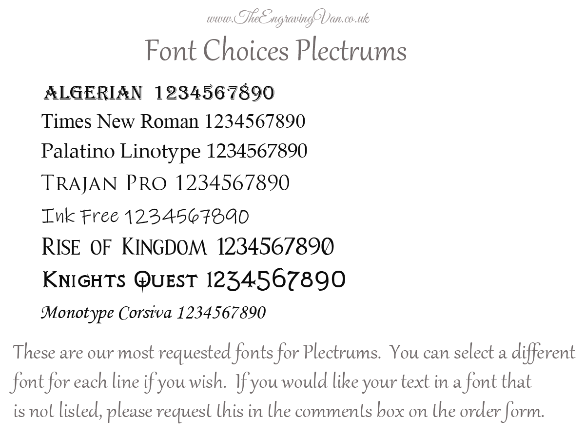 Font Choices for Plectrums