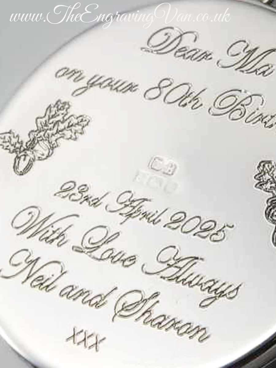 Sterling Silver locket Engraving close up The Engraving Van