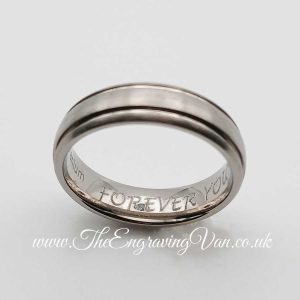 Titanium Wedding Band Engraved on the inside. The Engraving Van/