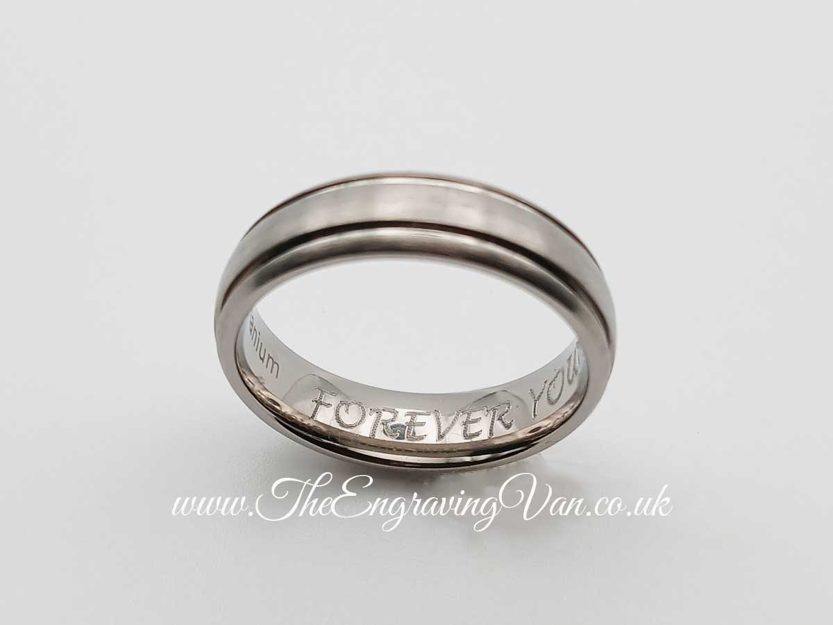 Titanium Wedding Band Engraved on the inside. The Engraving Van/