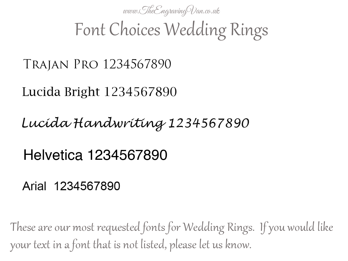 Sample font choices for Wedding Rings The Engraving Van